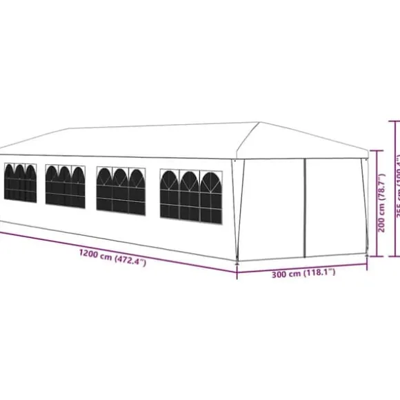 Festtelt 3x12 m - UV-bestandigt & vandafvisende | Farve: Antracitgrå