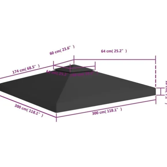 Festtelte & havepavilloner – tage - Living pavillontopdække i 2 lag 3x3 m 310 g/m² sort