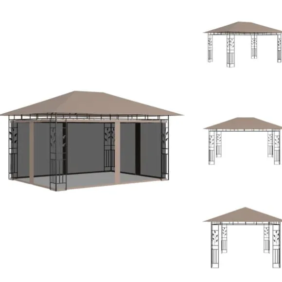 Festtelte & havepavilloner - Living pavillon med myggenet 4x3x2,73 m 180 g/m² gråbrun