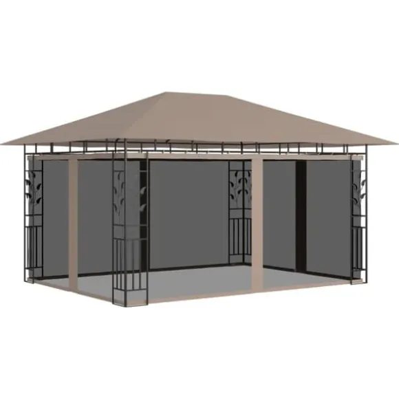 Festtelte & havepavilloner - Living pavillon med myggenet 4x3x2,73 m 180 g/m² gråbrun