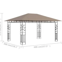 Festtelte & havepavilloner - Living pavillon med myggenet 4x3x2,73 m 180 g/m² gråbrun