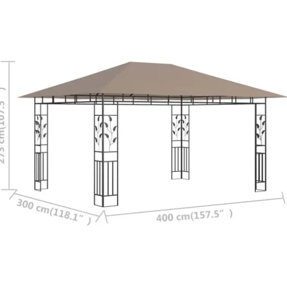 Festtelte & havepavilloner - Living pavillon med myggenet 4x3x2,73 m 180 g/m² gråbrun