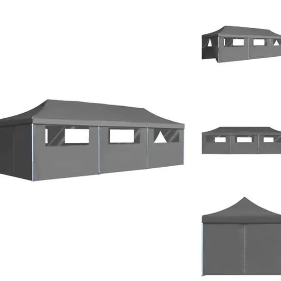 Festtelte & havepavilloner - Living foldbart pop op-festtelt med 8 sidevægge 3 x 9 m antracitgrå