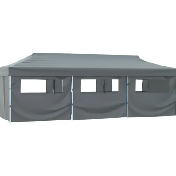 Festtelte & havepavilloner - Living foldbart pop op-festtelt med 8 sidevægge 3 x 9 m antracitgrå