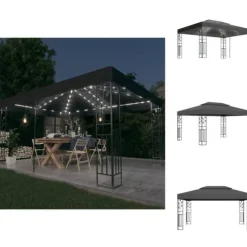 Festtelte & havepavilloner - Living pavillon med dobbelt tag og LED-lyskæder 3x4 m antracitgrå