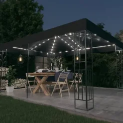 Festtelte & havepavilloner - Living pavillon med dobbelt tag og LED-lyskæder 3x4 m antracitgrå