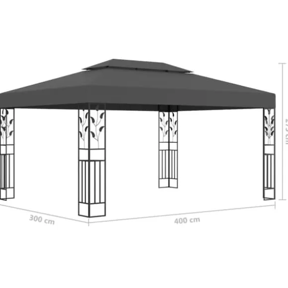 Festtelte & havepavilloner - Living pavillon med dobbelt tag og LED-lyskæder 3x4 m antracitgrå