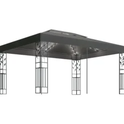 Festtelte & havepavilloner - Living pavillon med dobbelt tag og LED-lyskæder 3x4 m antracitgrå