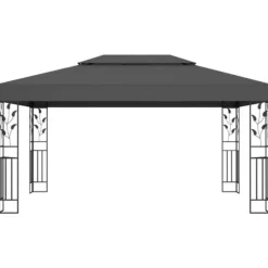 Festtelte & havepavilloner - Living pavillon med dobbelt tag og LED-lyskæder 3x4 m antracitgrå