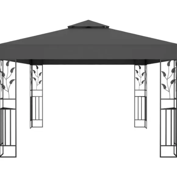 Festtelte & havepavilloner - Living pavillon med dobbelt tag og LED-lyskæder 3x4 m antracitgrå