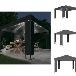Festtelte & havepavilloner - Living pavillon med dobbelt tag og LED-lyskæder 3x3 m antracitgrå