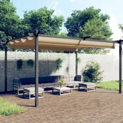 Festtelte & havepavilloner - Living havepavillon med sammenrulleligt tag 4x3 m gråbrun