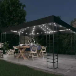 Festtelte & havepavilloner - Living pavillon med LED-lyskæder 3x4 m antracitgrå
