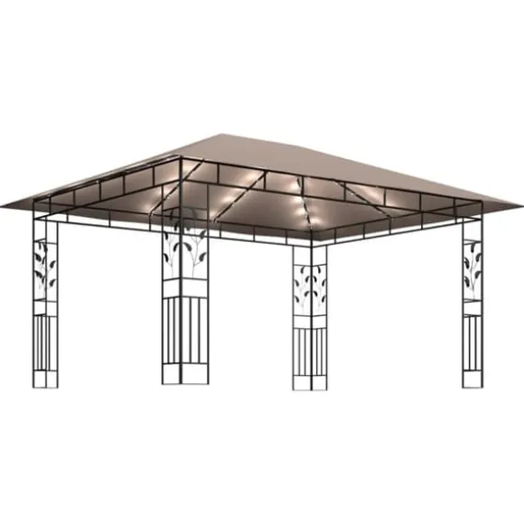 Festtelte & havepavilloner - Living pavillon med myggenet + LED-lyskæder 4x3x2,73 m gråbrun