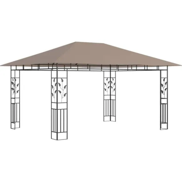 Festtelte & havepavilloner - Living pavillon med myggenet + LED-lyskæder 4x3x2,73 m gråbrun