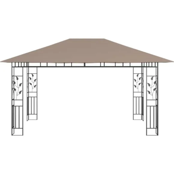Festtelte & havepavilloner - Living pavillon med myggenet + LED-lyskæder 4x3x2,73 m gråbrun