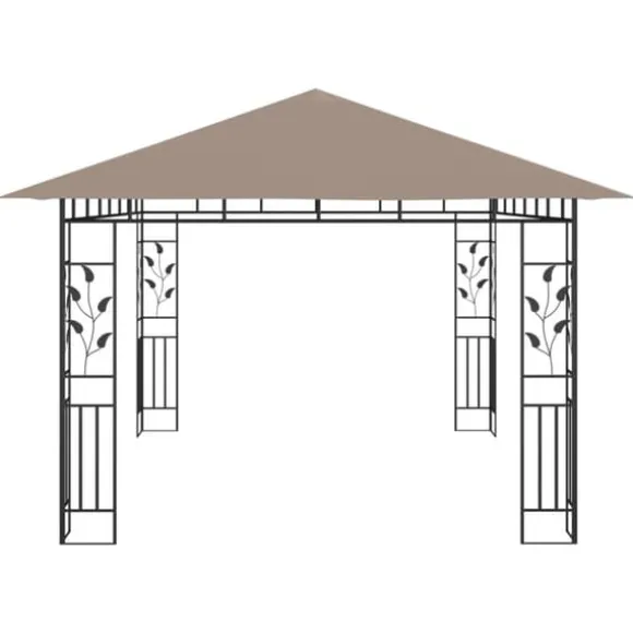 Festtelte & havepavilloner - Living pavillon med myggenet + LED-lyskæder 4x3x2,73 m gråbrun