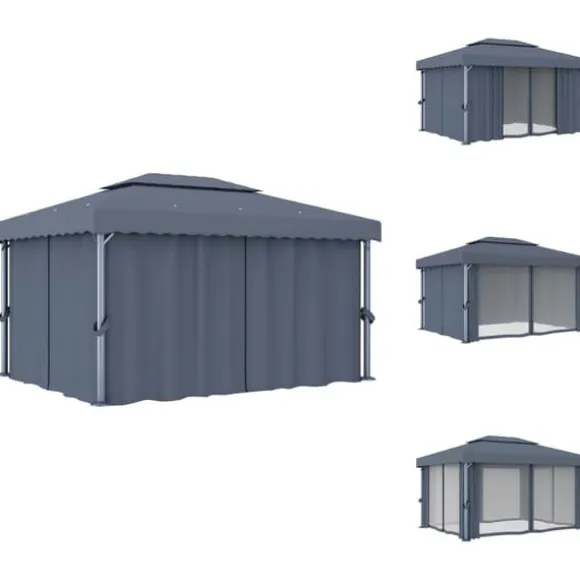 Festtelte & havepavilloner - Living pavillon med gardin 4x3 m aluminium antracitgrå