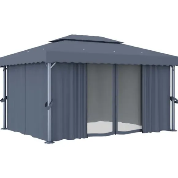 Festtelte & havepavilloner - Living pavillon med gardin 4x3 m aluminium antracitgrå