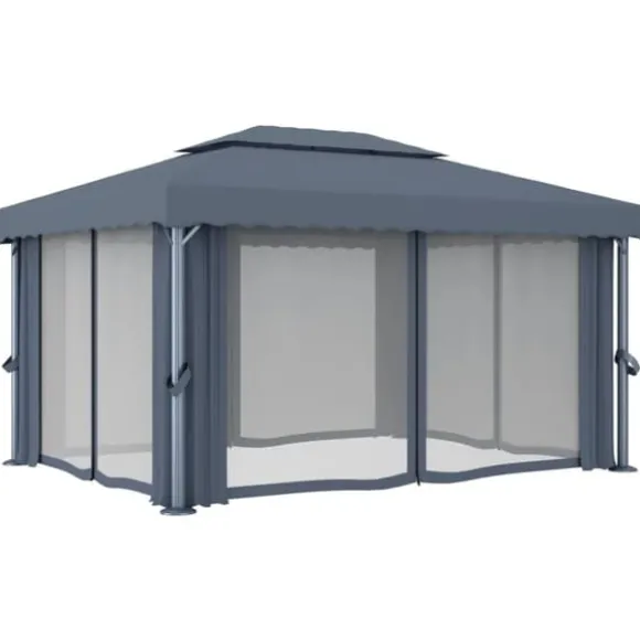 Festtelte & havepavilloner - Living pavillon med gardin 4x3 m aluminium antracitgrå