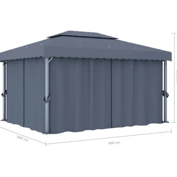 Festtelte & havepavilloner - Living pavillon med gardin 4x3 m aluminium antracitgrå