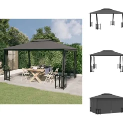 Festtelte & havepavilloner - Living pavillon med sidevægge og dobbelttag 3x4 m antracitgrå