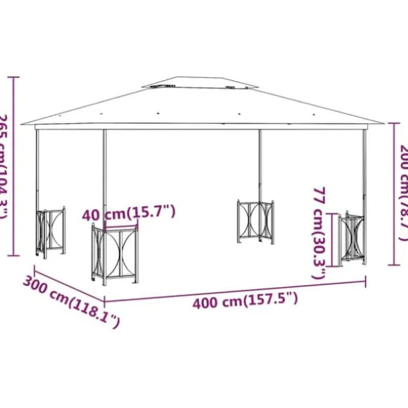 Festtelte & havepavilloner - Living pavillon med sidevægge og dobbelttag 3x4 m antracitgrå