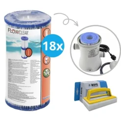Filtre Type I - Bestway - Velegnet til filterpumpe 58381 - 18 stykker & WAYS skrubbebørste