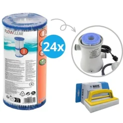Filtre Type II - Bestway - Velegnet til filterpumpe 58383 - 24 stykker & WAYS skrubbebørste