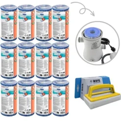 Filtre Type II - Bestway - Velegnet til filterpumpe 58383 - 12 stykker & WAYS skrubbebørste