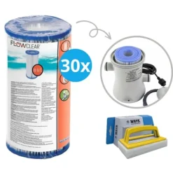 Filtre Type III - Bestway - Velegnet til filterpumpe 58389 - 30 stykker & WAYS skrubbebørste