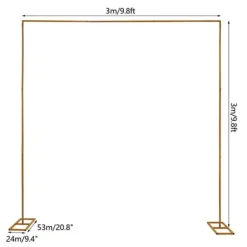 Firkantet Bryllupsbue, Justerbar Højde 3,6 ft til 9,8 ft, Sennepsgul Finish, Robust Jernkonstruktion