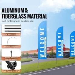 Fjerflagstang Kit 4 Pakker Swooper Flagstang 16,3 Fod med Jordpæle, Holdbar og Letvægts Design
