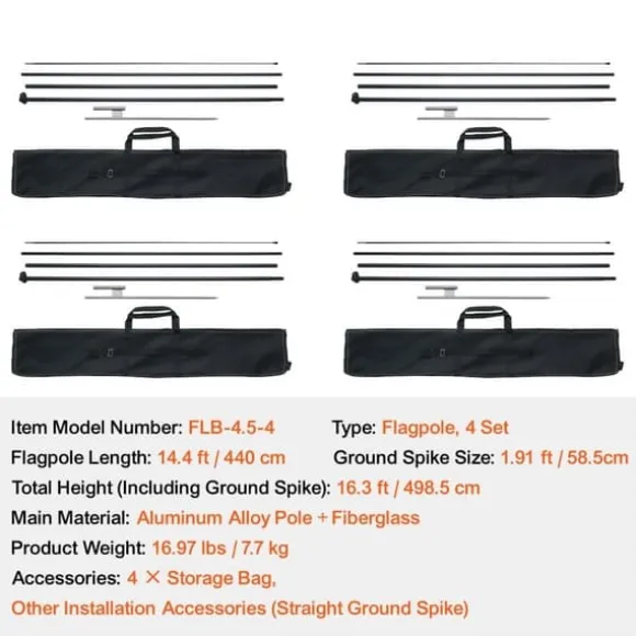 Fjerflagstang Kit 4 Pakker Swooper Flagstang 16,3 Fod med Jordpæle, Holdbar og Letvægts Design