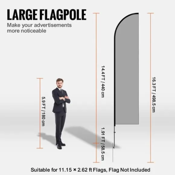 Fjerflagstang Kit 3-pak, Swooper flagstang 16,3 fod med jordpæle, holdbar konstruktion, let at installere