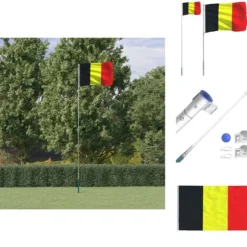 Flag & vimpler - Living Belgien flag og flagstang 5,55 m aluminium
