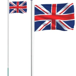 Flagstang med britisk flag - Justerbar teleskopisk aluminium | Længde: 6,23 m