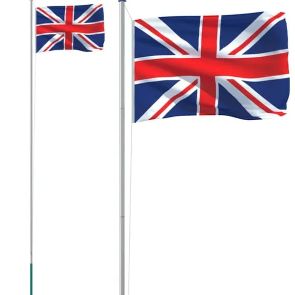Flagstang med britisk flag - Justerbar teleskopisk aluminium | Længde: 6,23 m