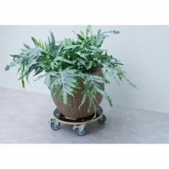 Flowerpot Standt with Wheels Nature Wood Ø 38 cm