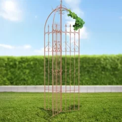 Flowton Antique Style Metal Garden Trellis - Brown, Robust and Durable for Climbing Plants, Easy Assembly