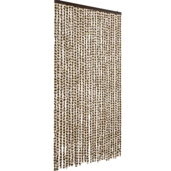 Flueforhæng i blødt chenille - Insektgardin | Farve: Beige og brun | Størrelse: 118x220 cm