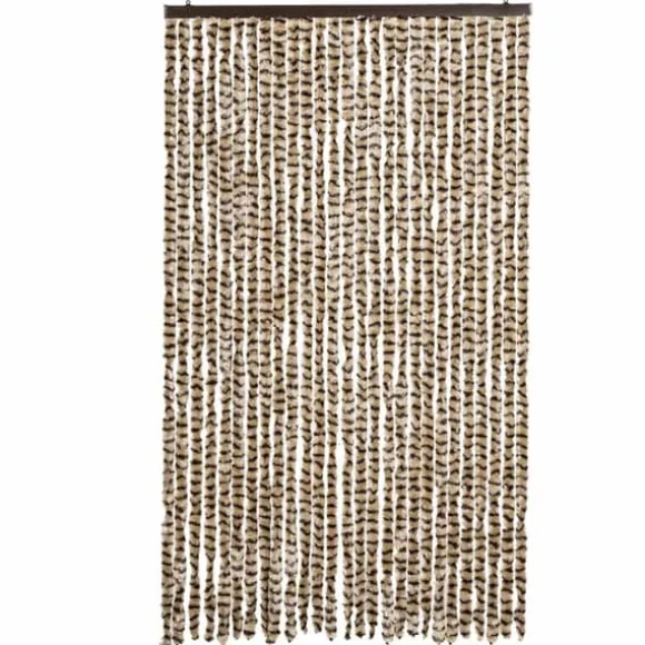 Flueforhæng i blødt chenille - Insektgardin | Farve: Beige og brun | Størrelse: 118x220 cm