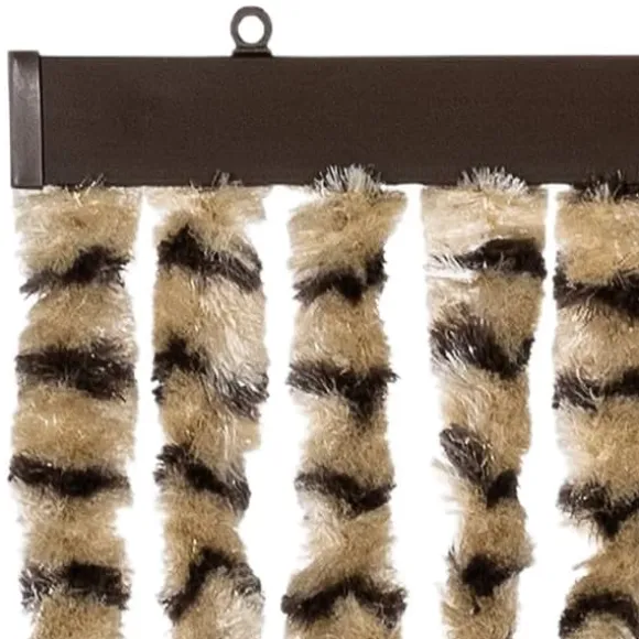 Flueforhæng i blødt chenille - Insektgardin | Farve: Beige og brun | Størrelse: 118x220 cm
