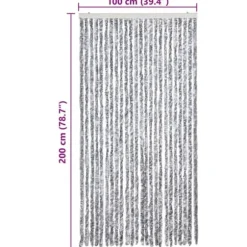 Flueforhæng i chenille - Dørgardin 100x200 cm | Farve: Grå/Hvid