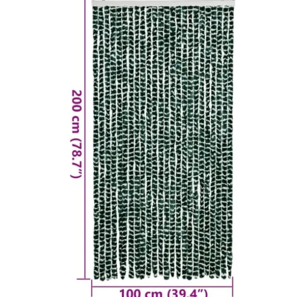 Flueforhæng i chenille - Insektgardin | Farve: Grøn og Hvid | Størrelse: 100x200 cm