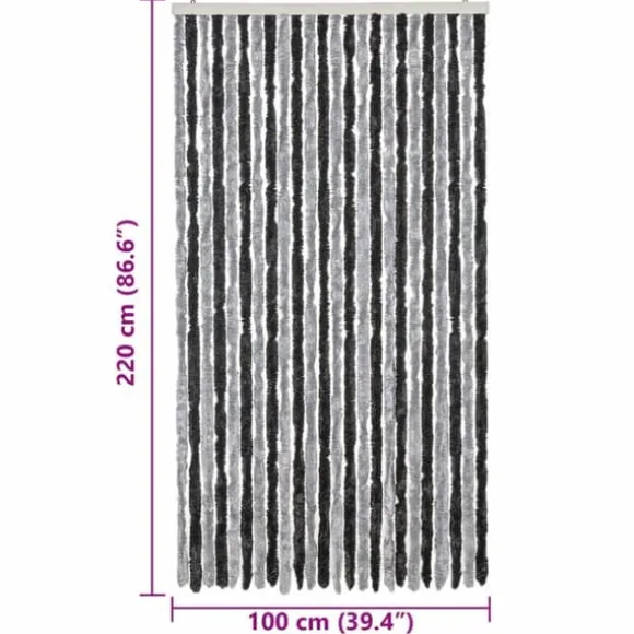 Flueforhæng 100x220 cm - Insektgardin i chenille | Farve: Grå/Svarte