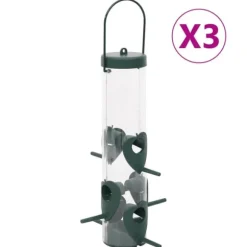 Foderautomater til fugle 3 stk. - Elegant design | Farve: Mørkegrøn | Størrelse: 17x17x32 cm