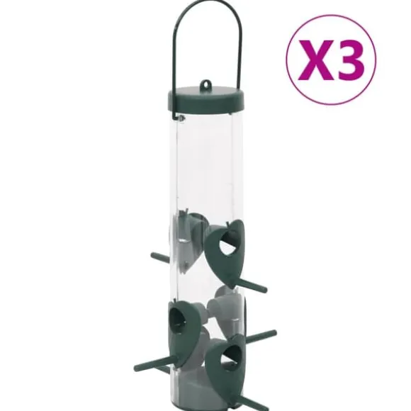 Foderautomater til fugle 3 stk. - Elegant design | Farve: Mørkegrøn | Størrelse: 17x17x32 cm