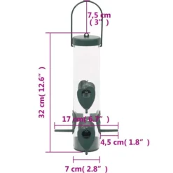 Foderautomater til fugle 3 stk. - Elegant design | Farve: Mørkegrøn | Størrelse: 17x17x32 cm