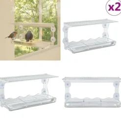 Foderautomater til vindue 2 stk. 30x12x15 cm akryl - Fuglehus - Fuglehuse - Home & Living